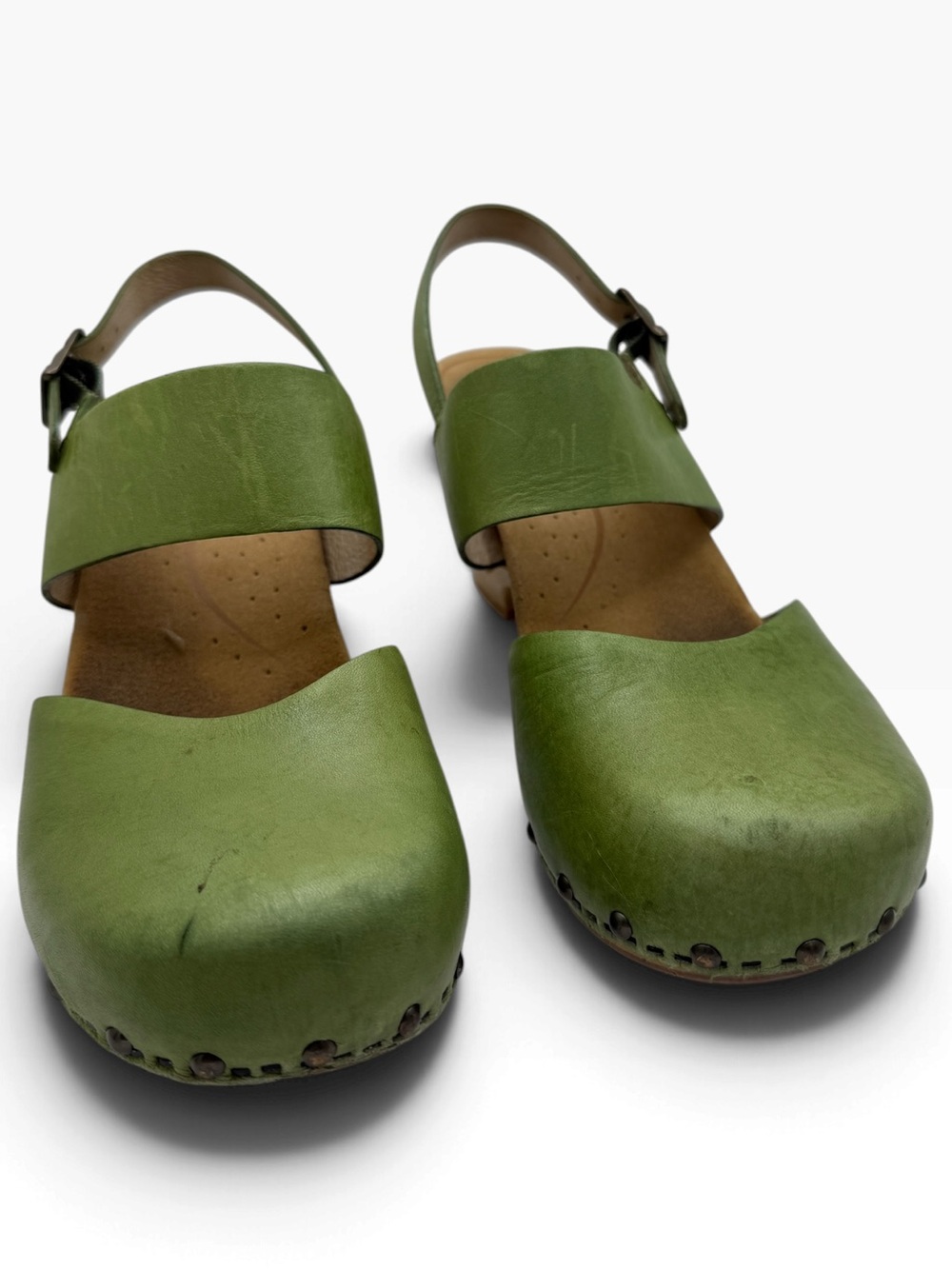 Dansko Olive Green Leather Clog Sandals with Slingback Strap - size 39